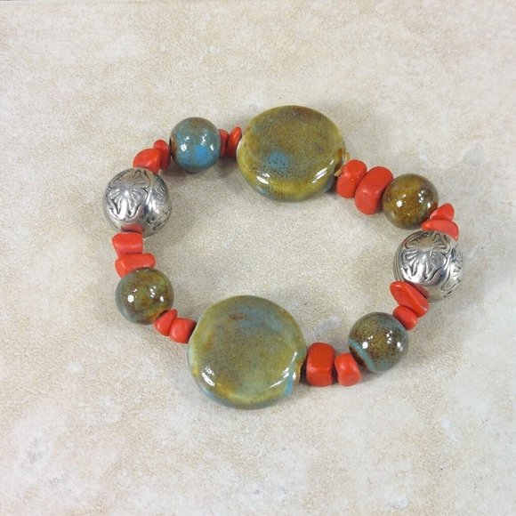 Silver Beaded Stones Bracelet Handmade Beads Jewelry Jewel Trinket Gift for Her - Picture 8 of 8